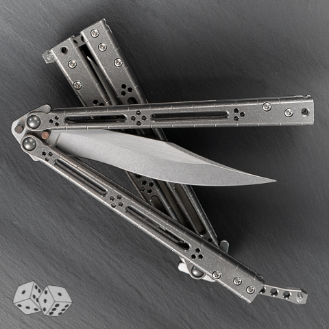 Hom Design Basilisk-R Titanium Stonewashed Balisong Butterfly