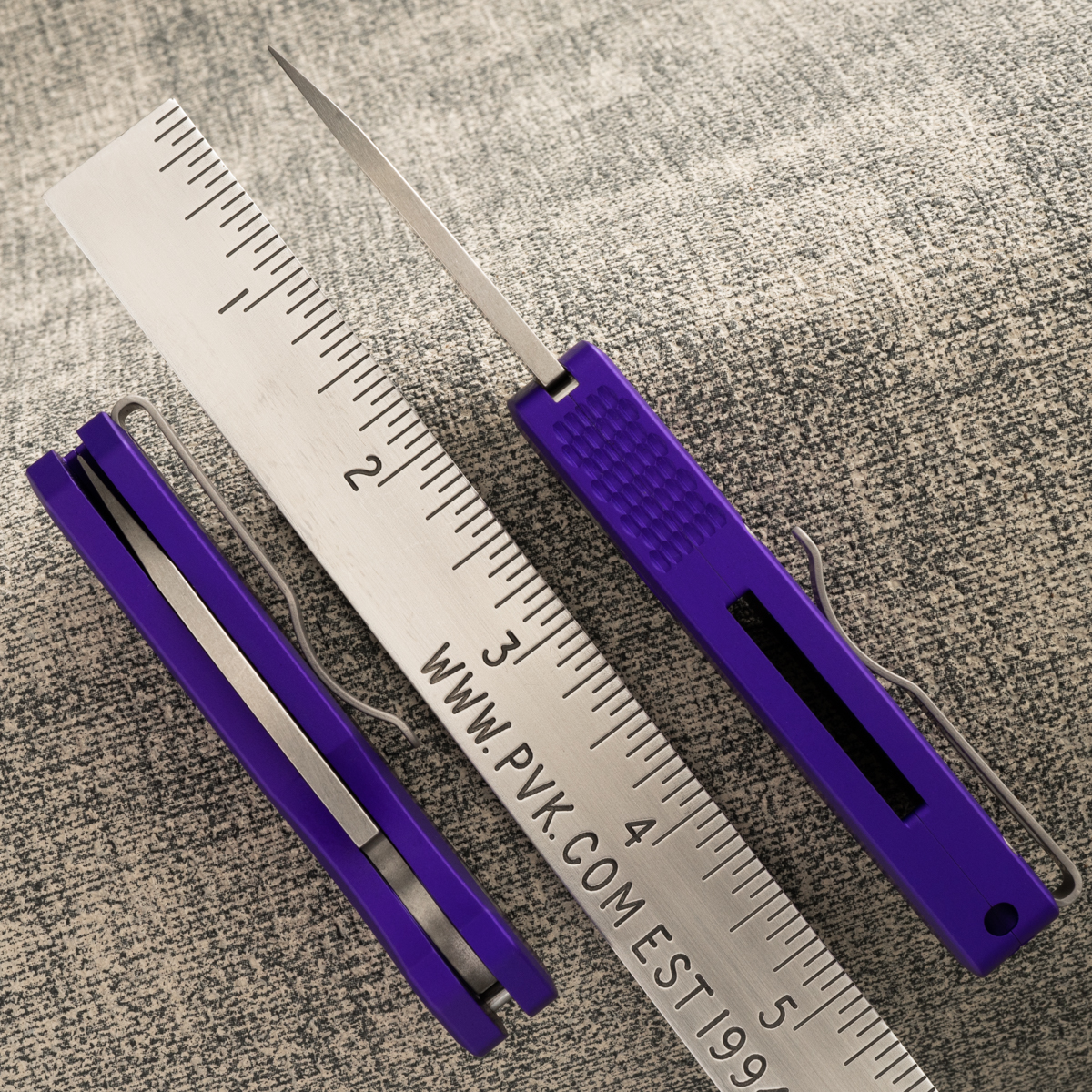 Pro-Tech Knives Runt 5 Auto R5301-PURPLE @ SRKT Stonewash CPM Magnacut  Wharncliffe Blade Purple Anodized 6061-T6 Aluminum Handle Scales Push  Button Button Lock Automatic Folding Pocket Knife Made in California, USA